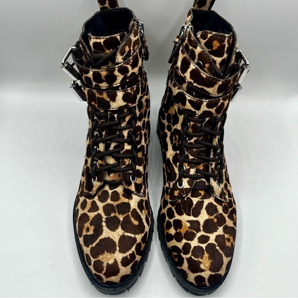 REBECCA MINKOFF Animal Print Boots Jaiden Calf Hair Leopard Combat Boots Size 8M - Picture 5 of 16